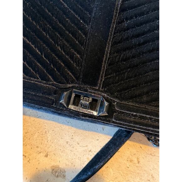 Rebecca Minkoff Velvet Quilted Chevron Crossbody Bag Black Adjustable Chain - Picture 6 of 11